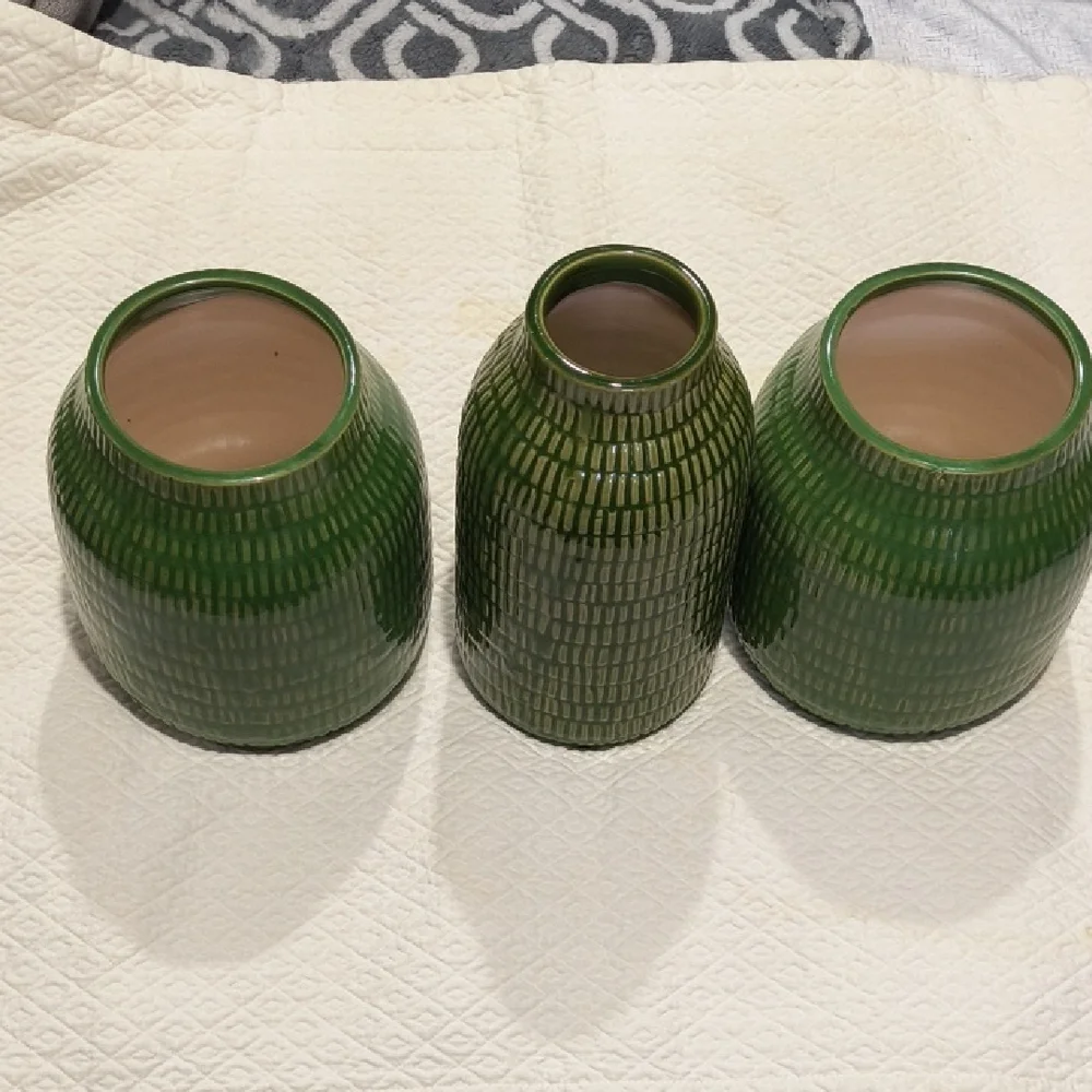 Crate & Barrel Verde Vase Set - 2 Small and 1 Medium